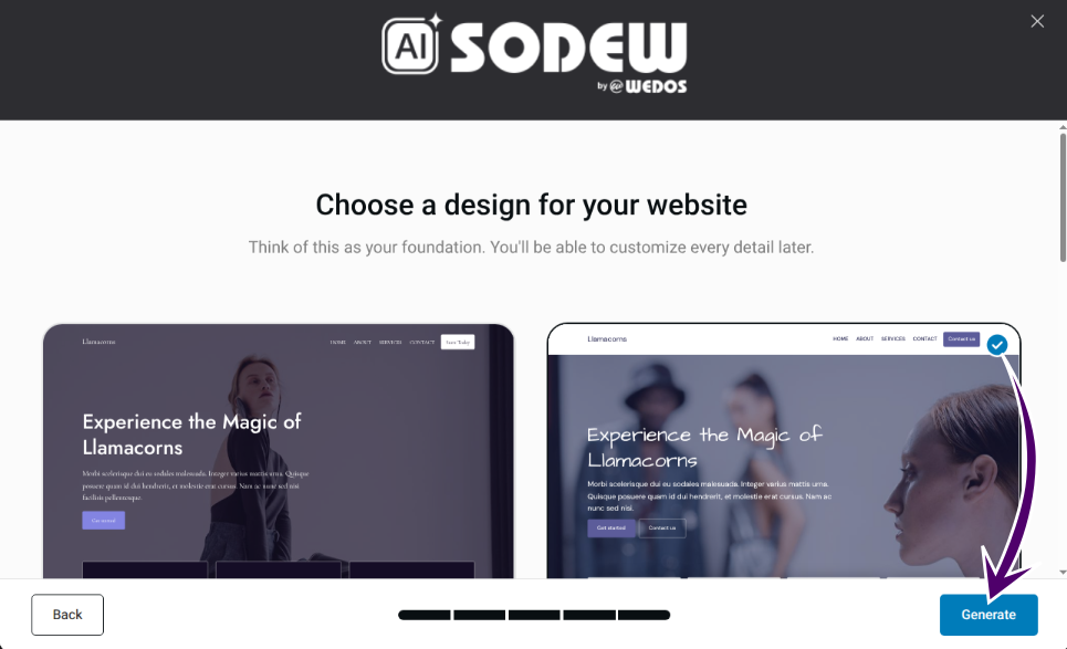 Final step of generating a new SODEW website