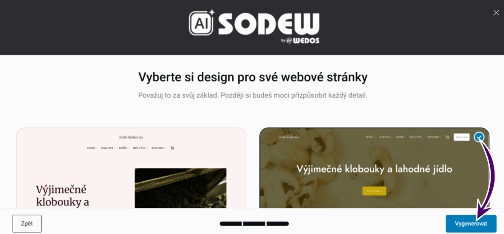Poslední krok generování nového SODEW webu